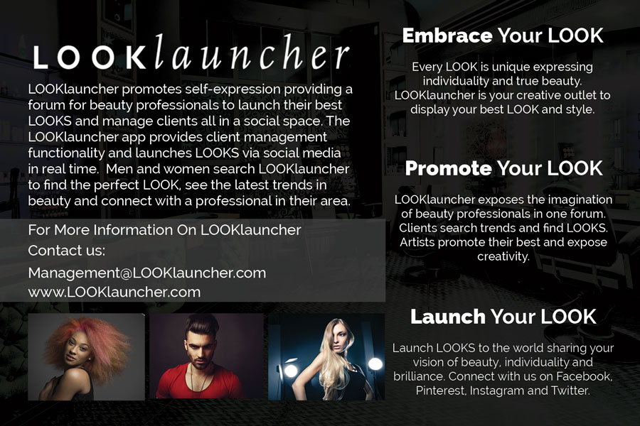 LOOKlauncher campaign flyer explaining Embrace, Promote, and Launch