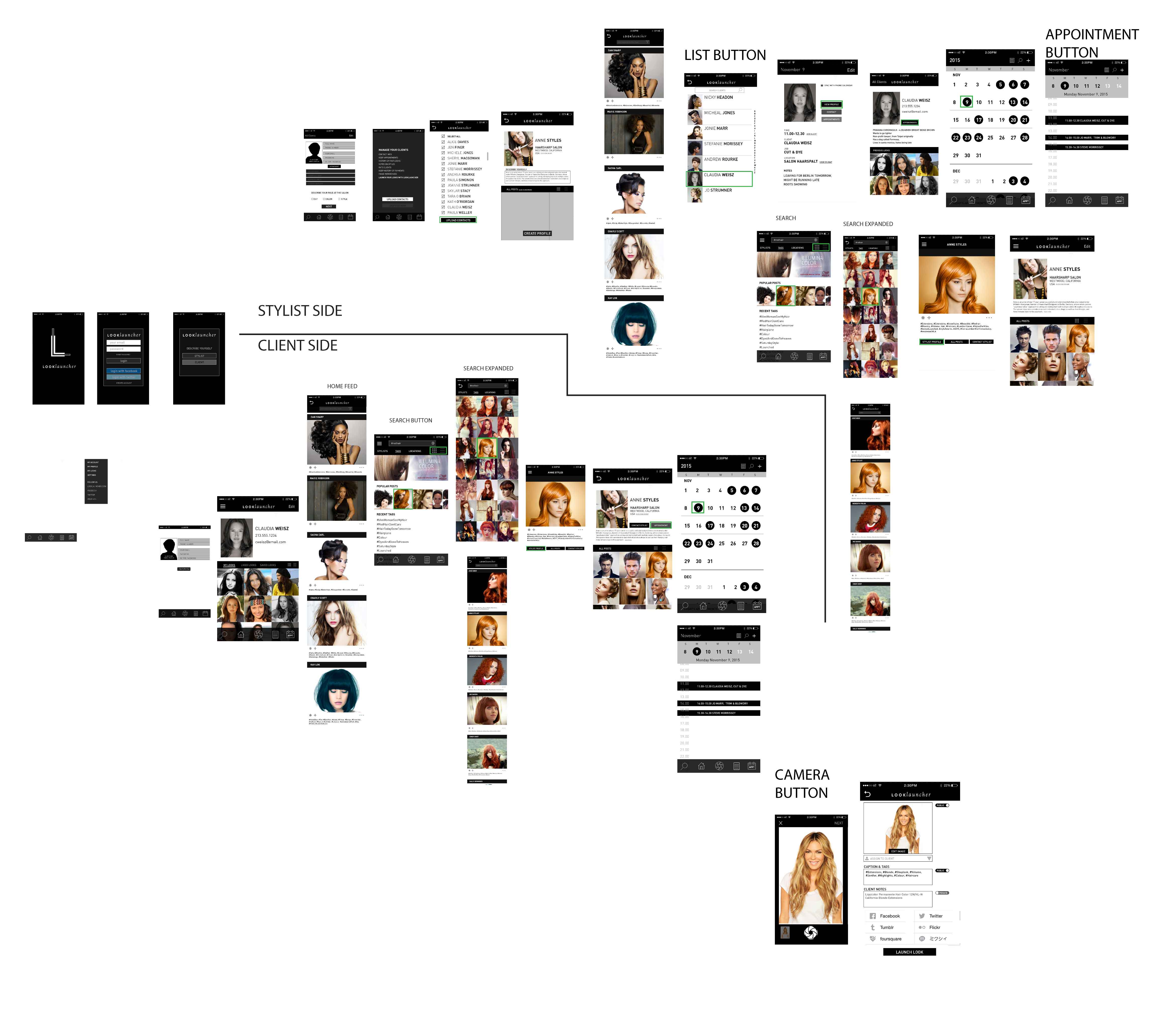 LOOKlauncher product flow showing stylist and client application routes