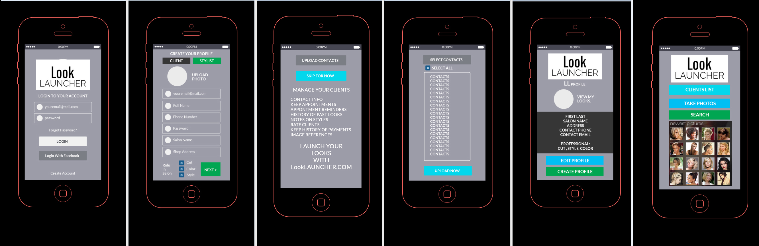 Early LOOKlauncher stylist creation wireframes